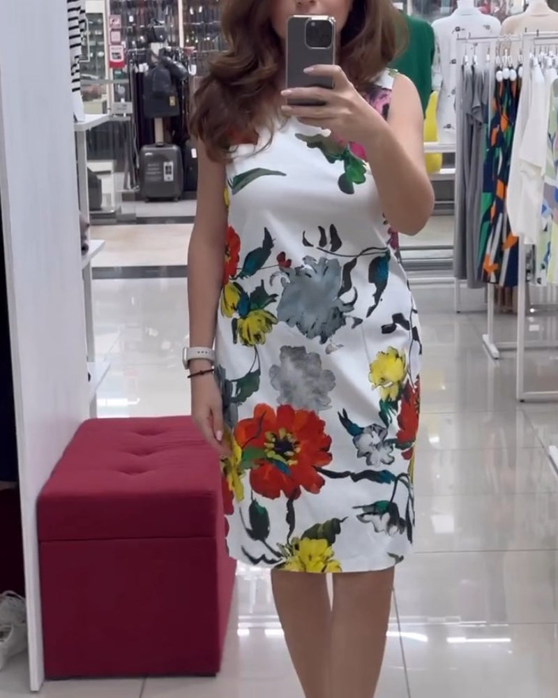 Floral print sleeveless elegant dress