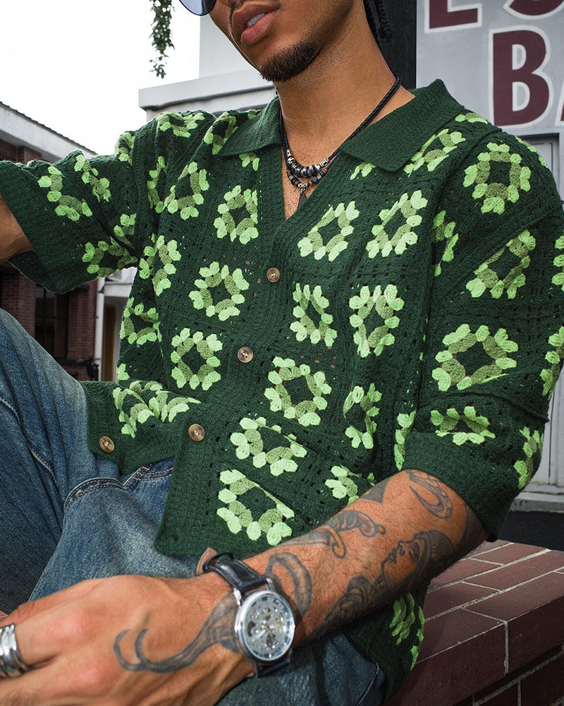 V-Neck Hollow Out Print Shirt T-Shirt