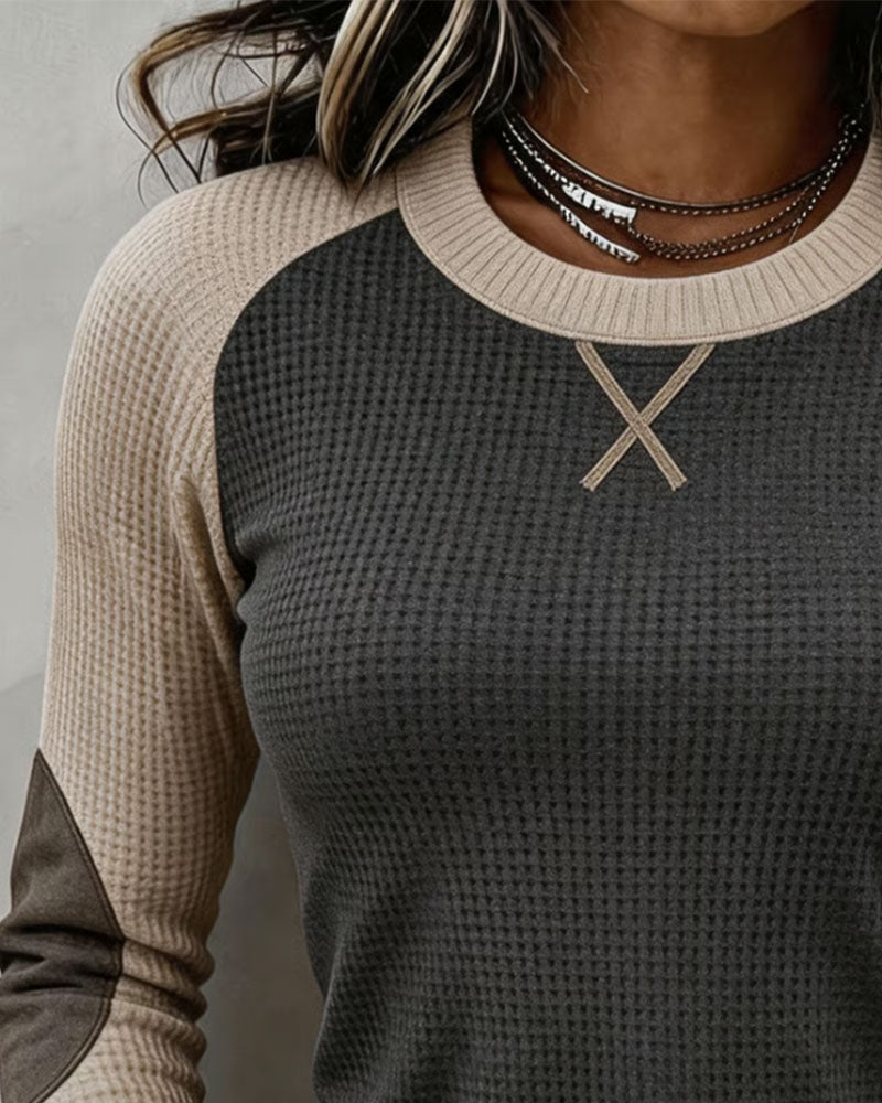 Crew Neck Raglan Color Block Top
