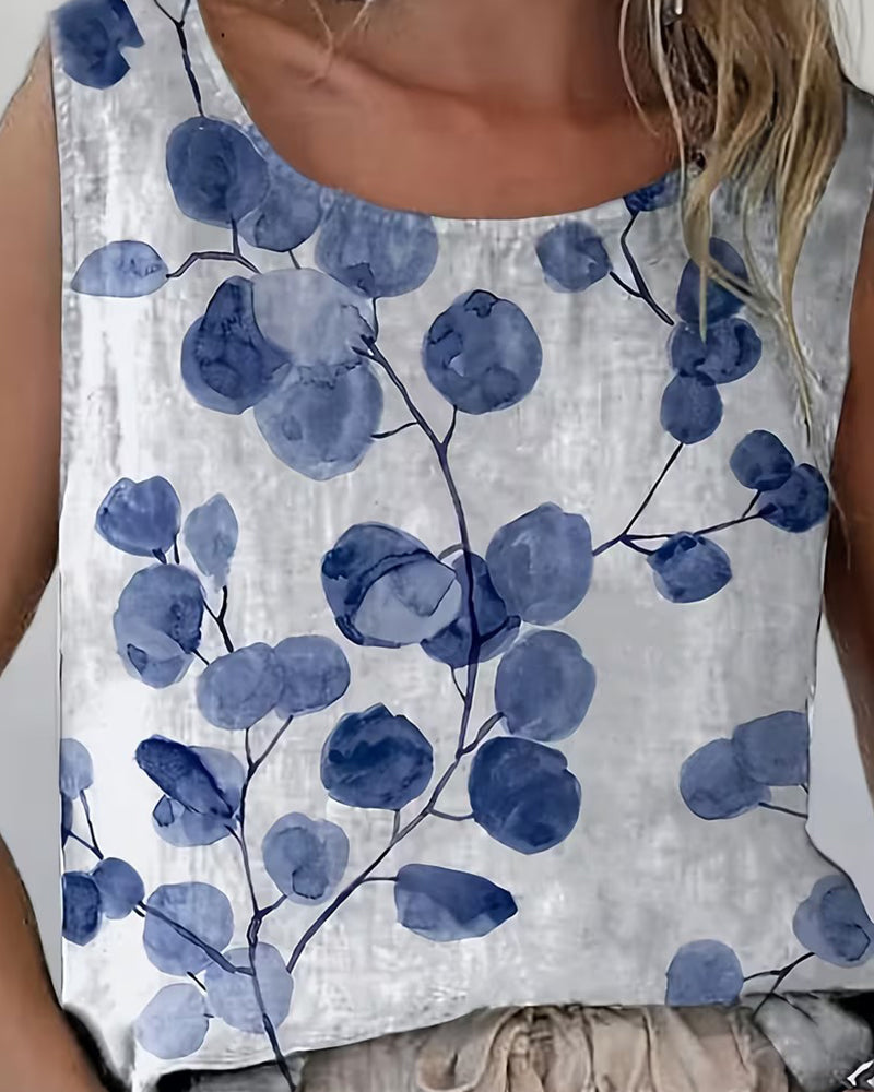 Ink Wash Floral Sleeveless Tank Top