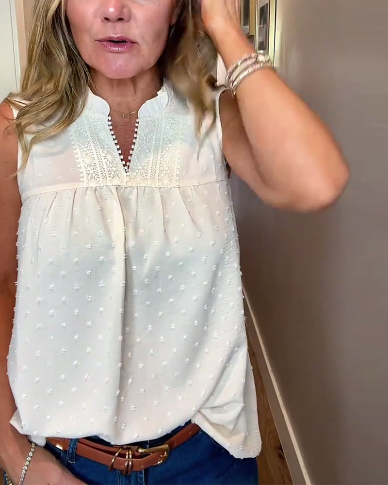 V-Neck Lace Patchwork Sleeveless Tank Top
