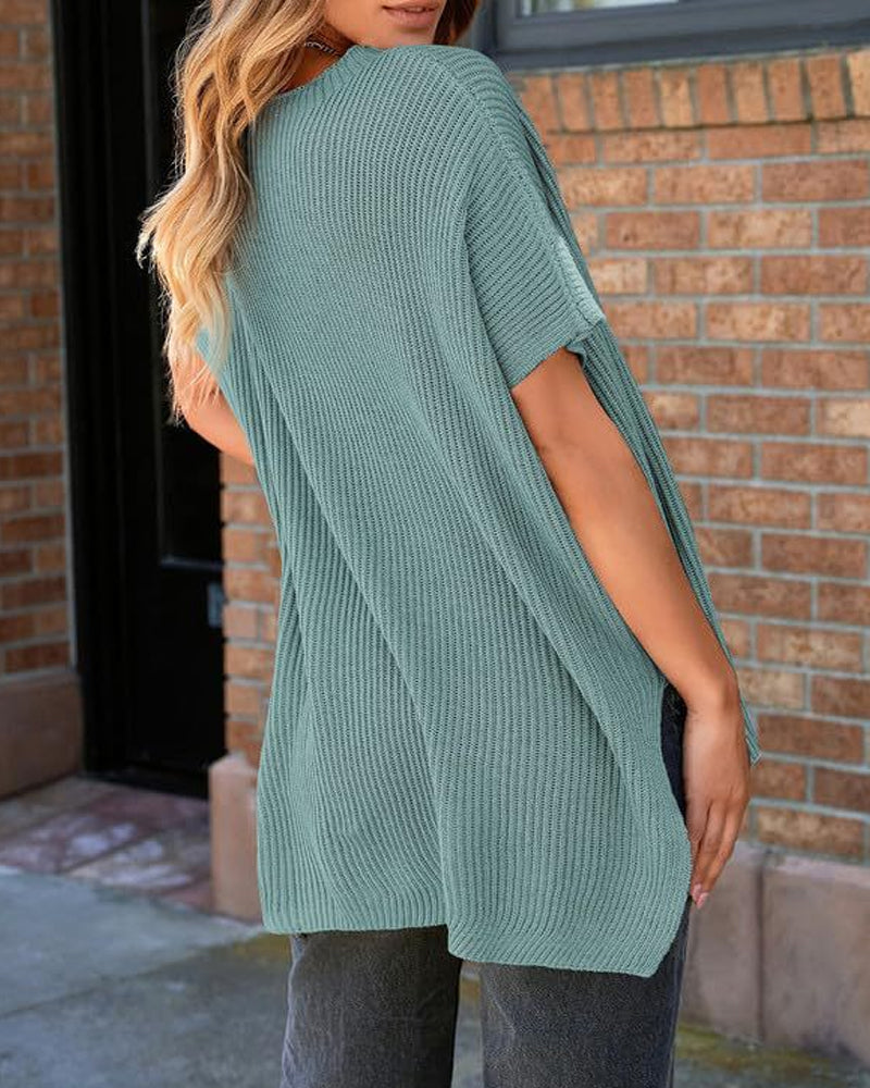 Solid Crewneck Batwing Sleeve Pullover