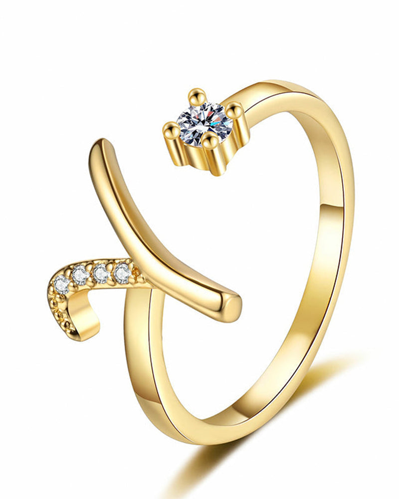 Adjustable Sparkling Initial Ring For Women