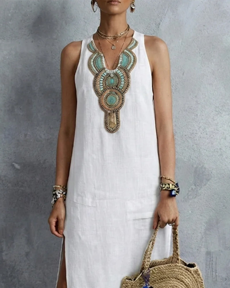 Sleeveless V-Neck Bohemian Long Dress