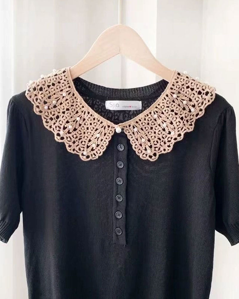 Solid-Color Lace False Collar