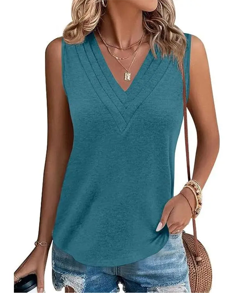 Double V-Neck Sleeveless Casual Tank Top