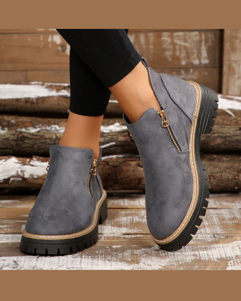 🔥Autumn And Winter Treats🔥Ladies' Boots With Round Toe And Side Zipper