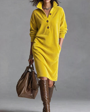 Collared Button Pocket Striped Dress