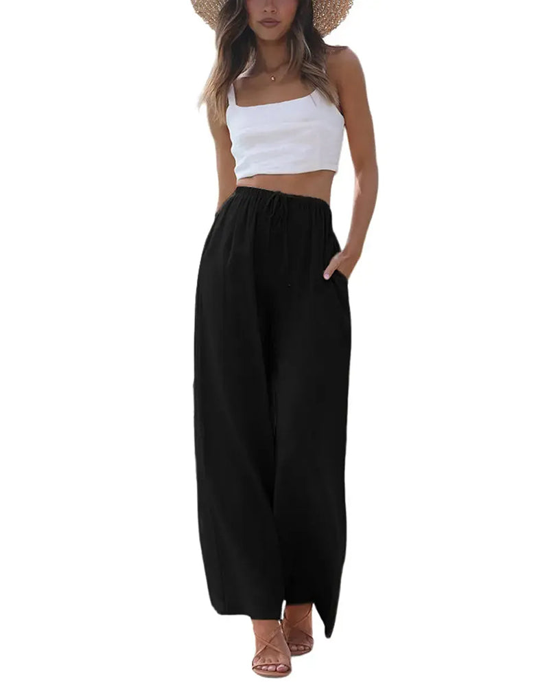 Loose Fit Casual Drawstring Wide Leg Pants
