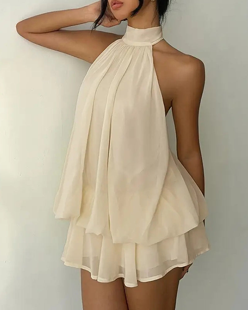 Halter Neck Chiffon Mini Dress