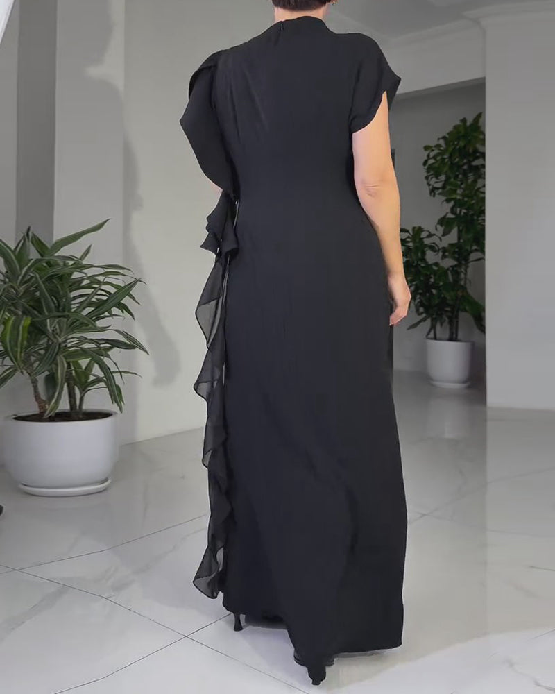 Solid Color Fashionable Ruffle Design Dress