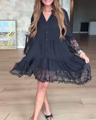 Casual Lace Solid Color V-Neck Dress