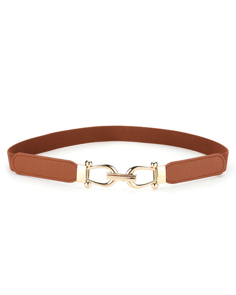 Women Stretchy Waist Belt Retro Elastic Skinny Belt for Ladies with Gold Buckle