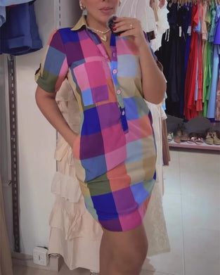 Plaid Fitted Short Sleeve Dress