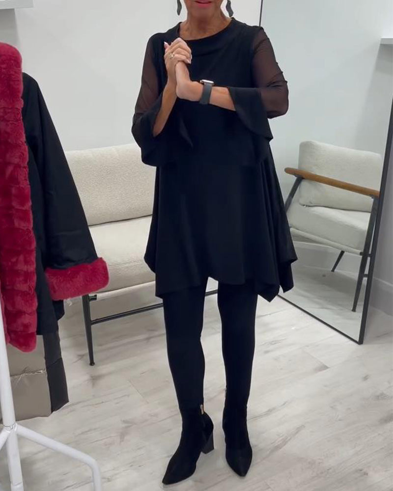 Irregular Hem Flared Sleeve Blouse