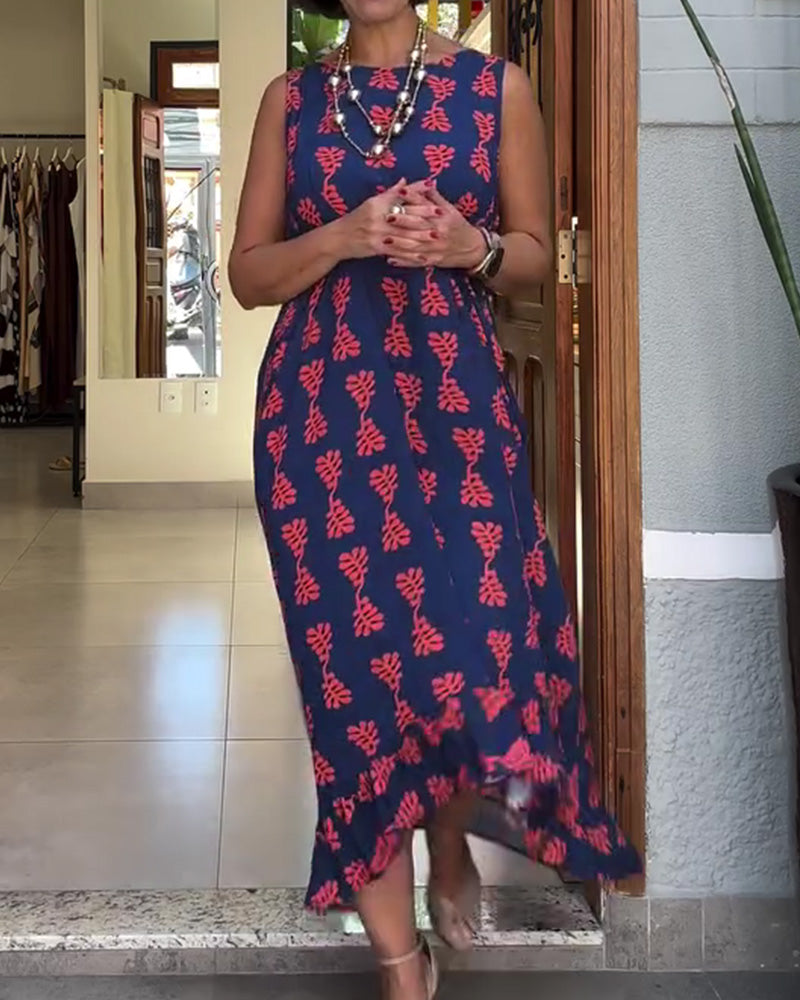 Printed Sleeveless Irregular Dress