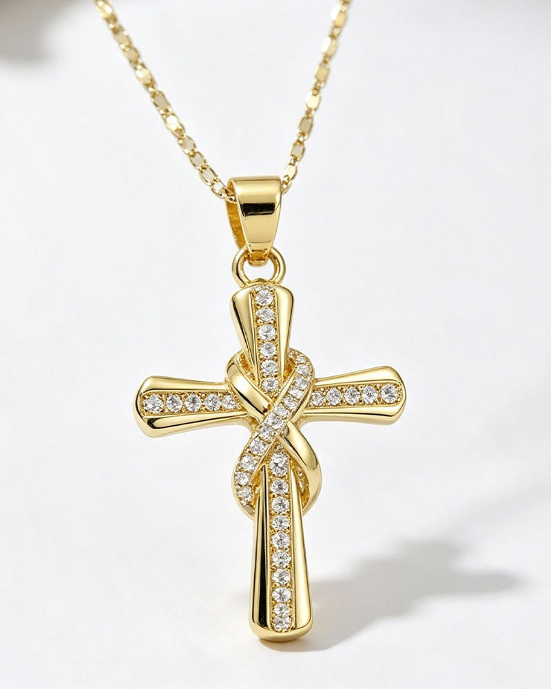 ✝️ Women's Necklace with Sparkling Cross Pendant – Elegant Twisted Design for Everyday & Special Occasions