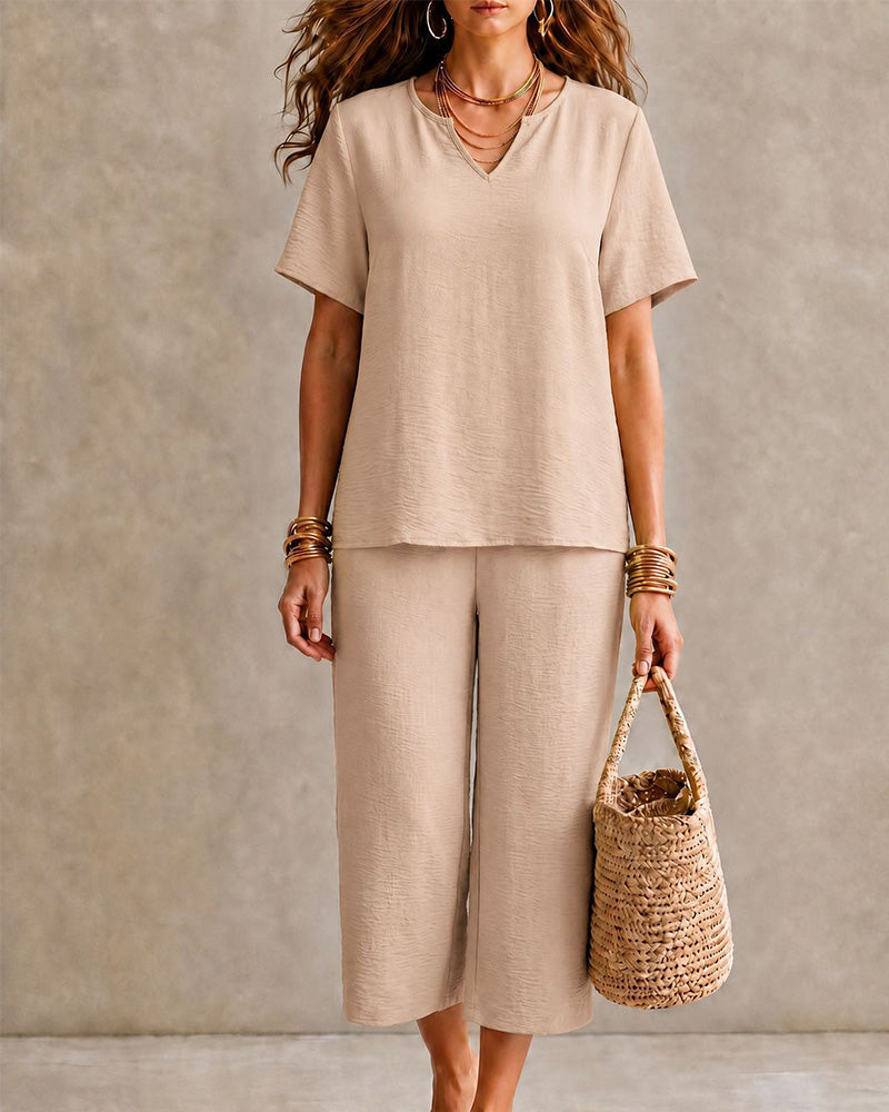 Short Sleeve Top and Cropped Pants Set