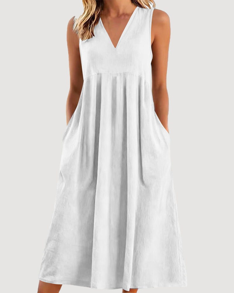 Solid Color V-Neck Sleeveless Dress