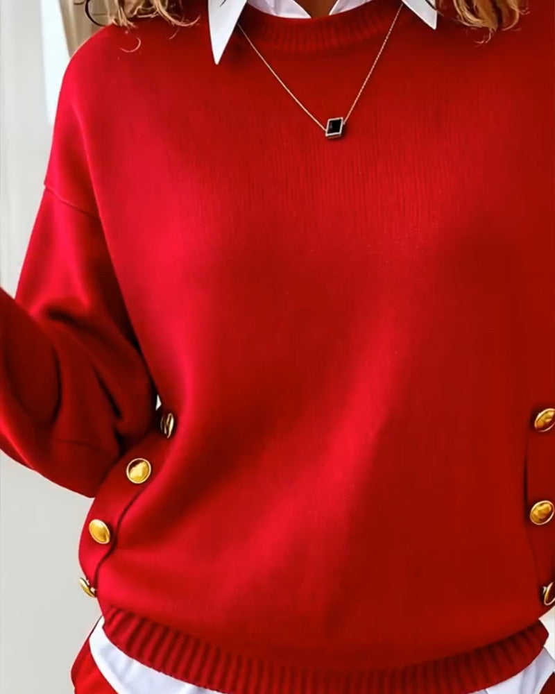 Metal Buckle Design Stylish Pullover