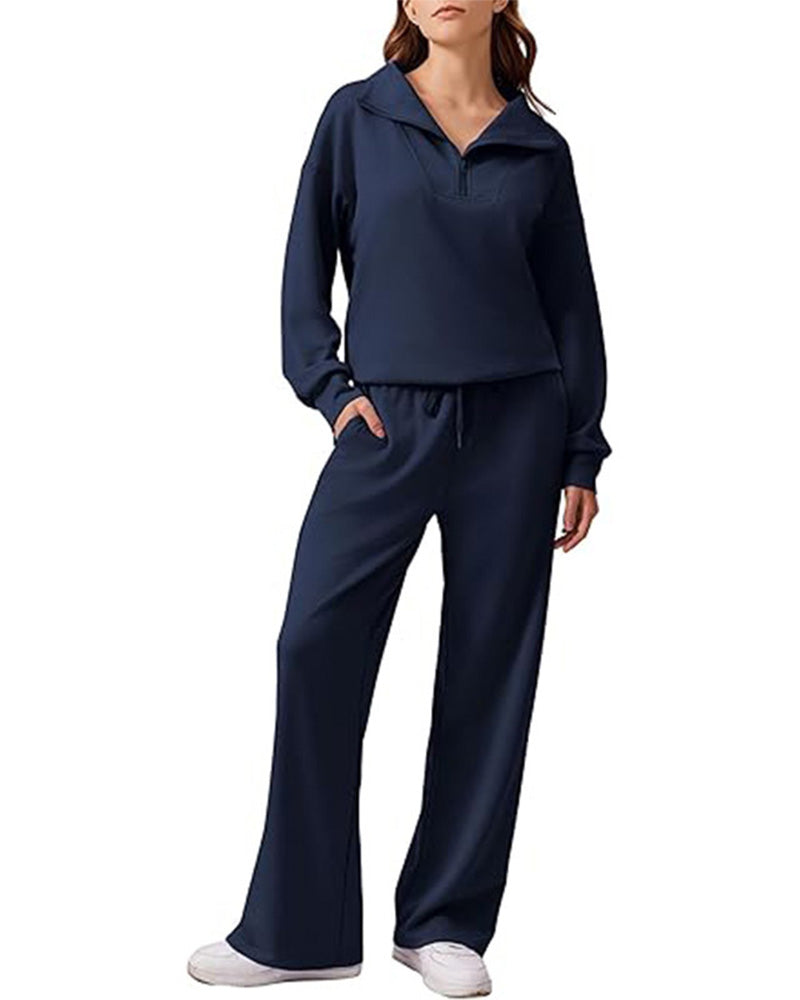 Long-Sleeved Solid Color Two-Piece Set