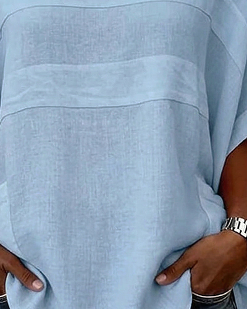 100% Cotton Batwing Sleeve Loose Fit Crewneck Blouse