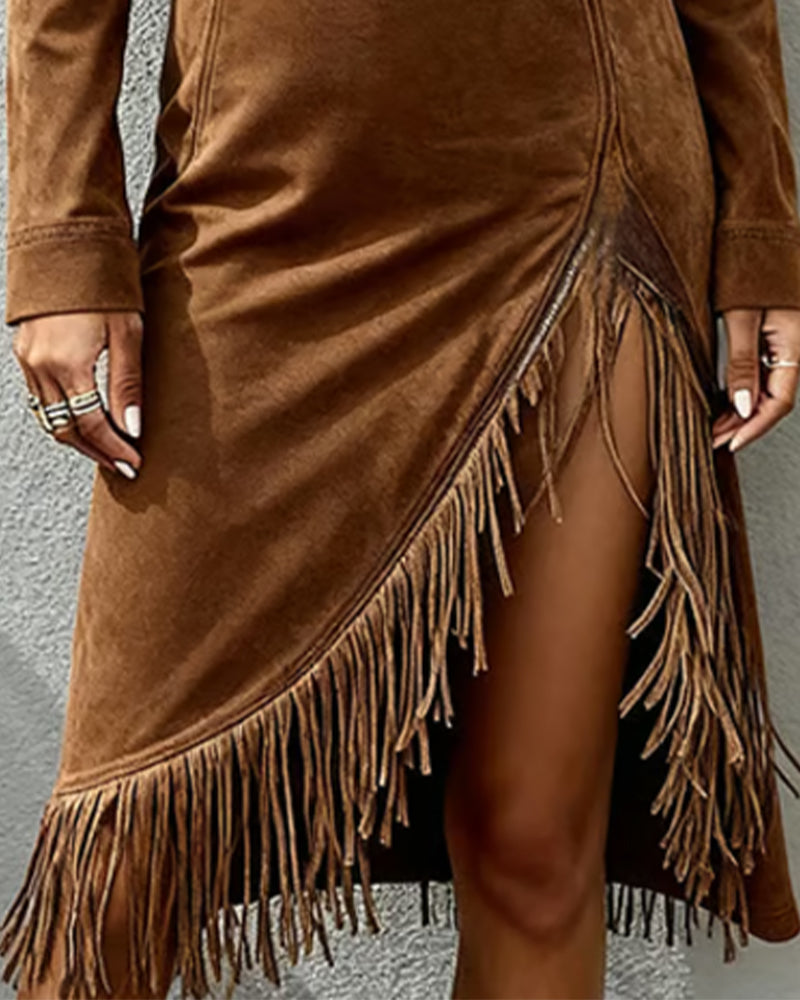 Irregular Tassel Half-Zip Dress