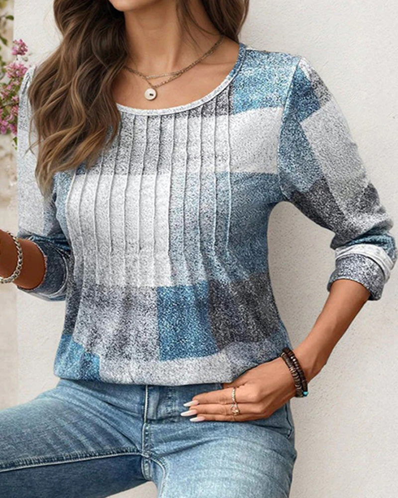 Casual Printed Long-Sleeve Crew Neck T-Shirt