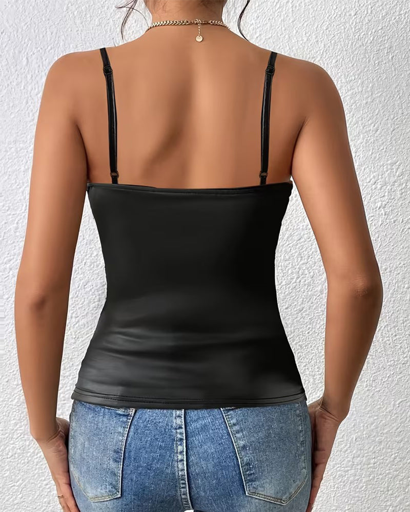 Cross Strap Faux Leather Cami Top