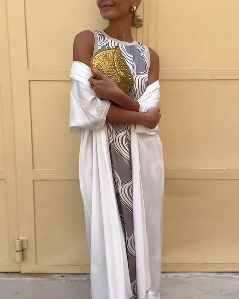 Coat Vest Fashion Print Dress Two Piece Set