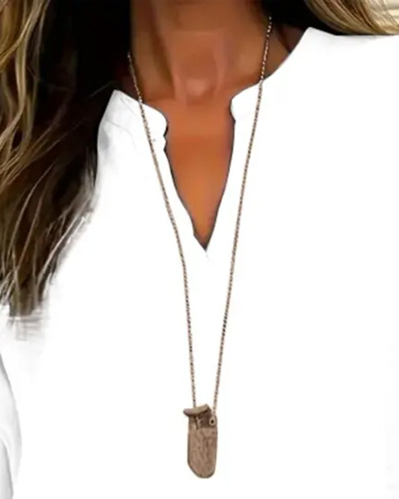 V Neck Irregular Solid Color Long Sleeve Blouse