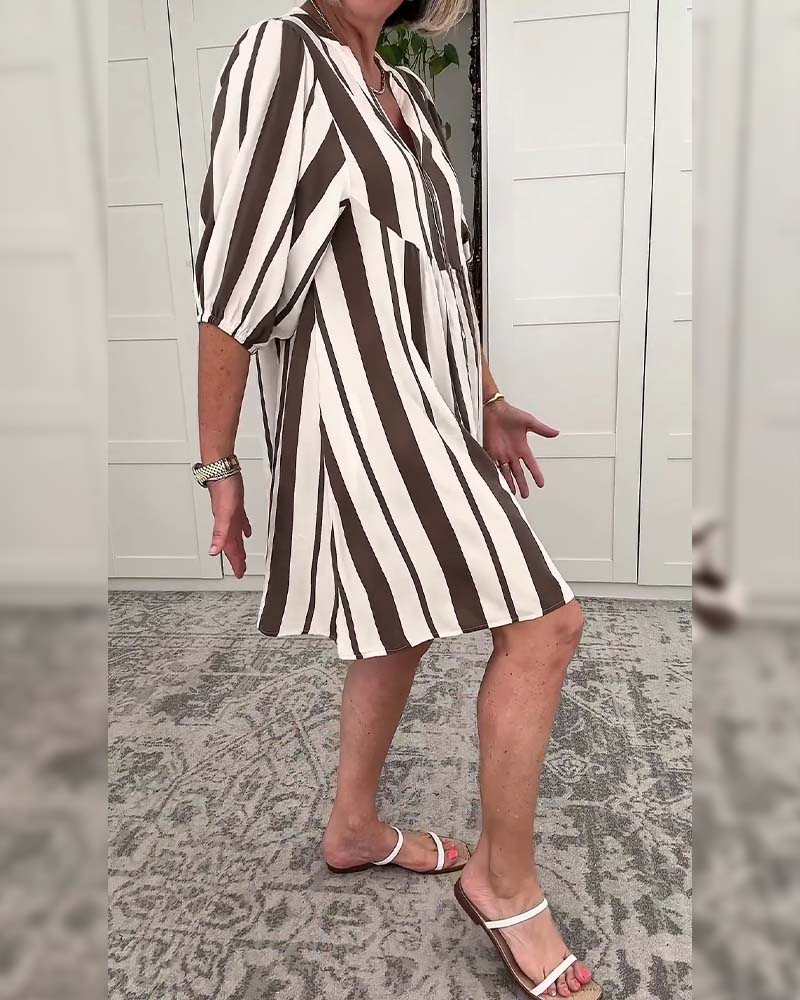 Half Sleeve Striped Casual Dress
