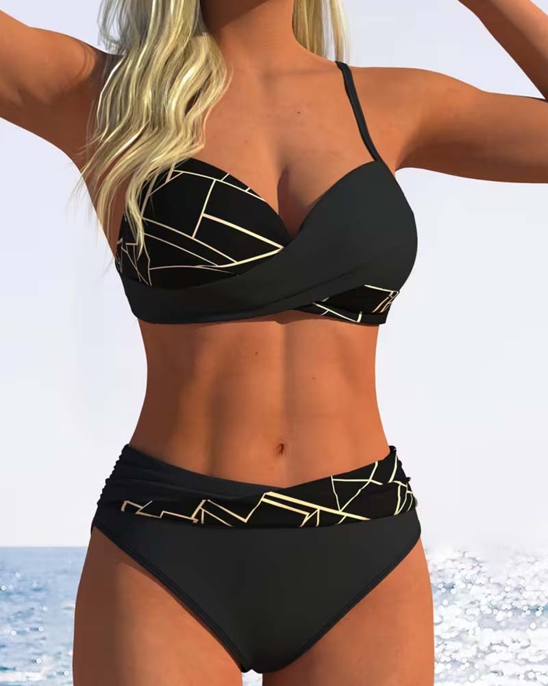Spaghetti Straps Cross Printed Bikini