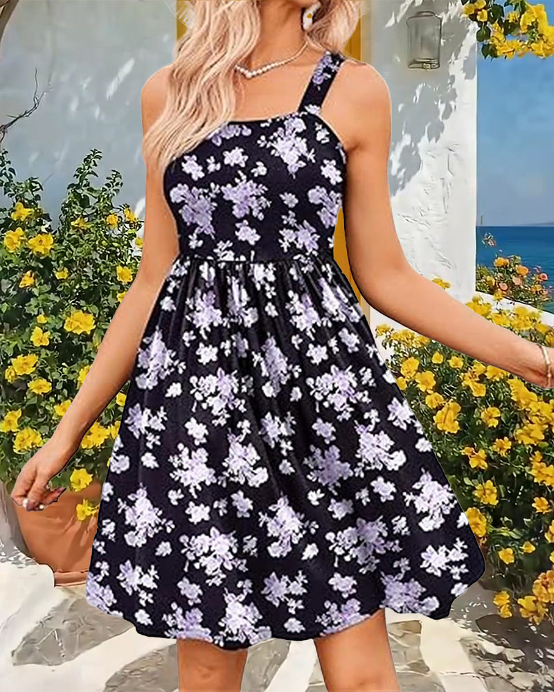 High-Waisted A-Line Square-Neck Dress