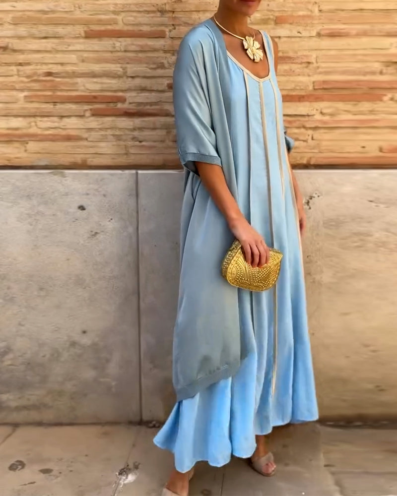 Printed Round Neck Long Dress Casual Top Two Piece Set