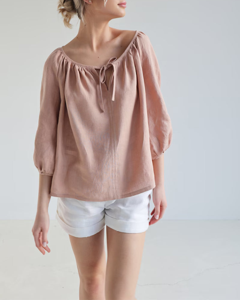 Solid Color Round Neck Tie Top