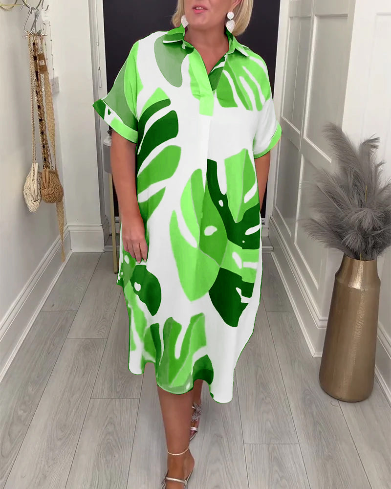 Lapel Loose Printed Shirt Dress