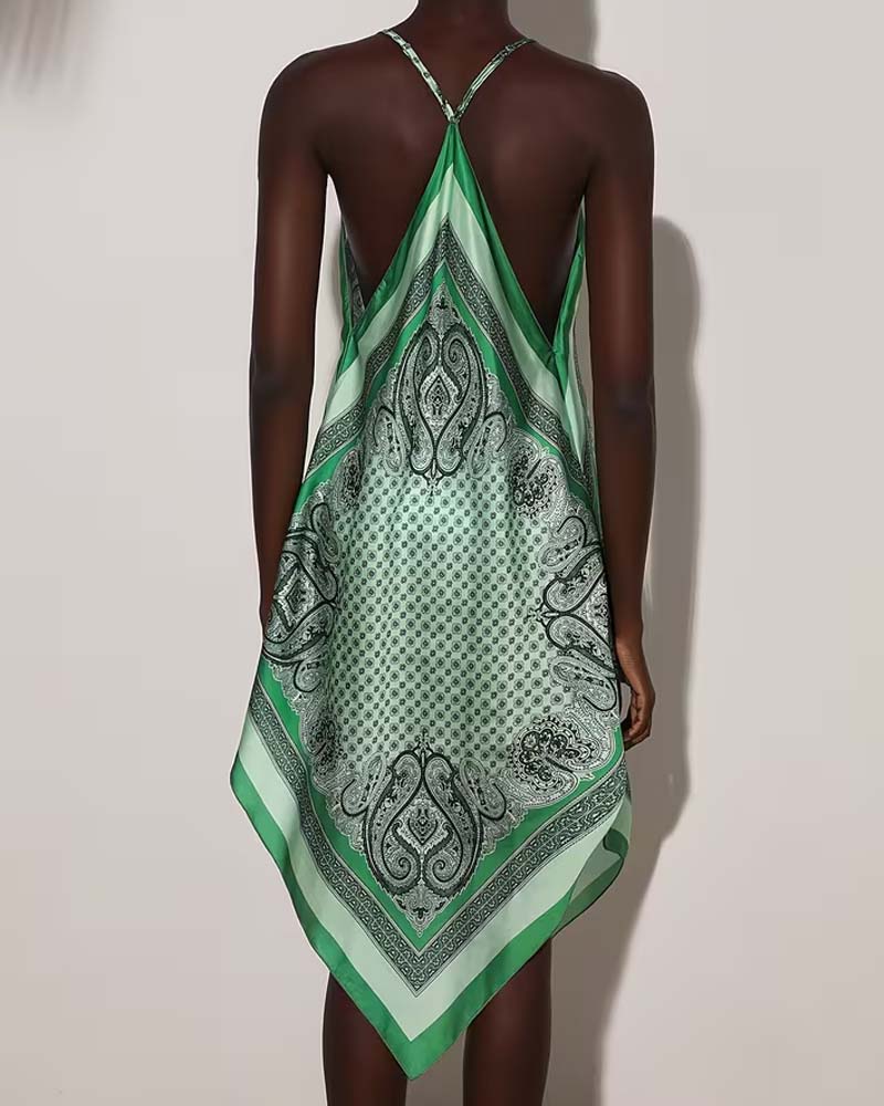 Irregular Draped Print Dress