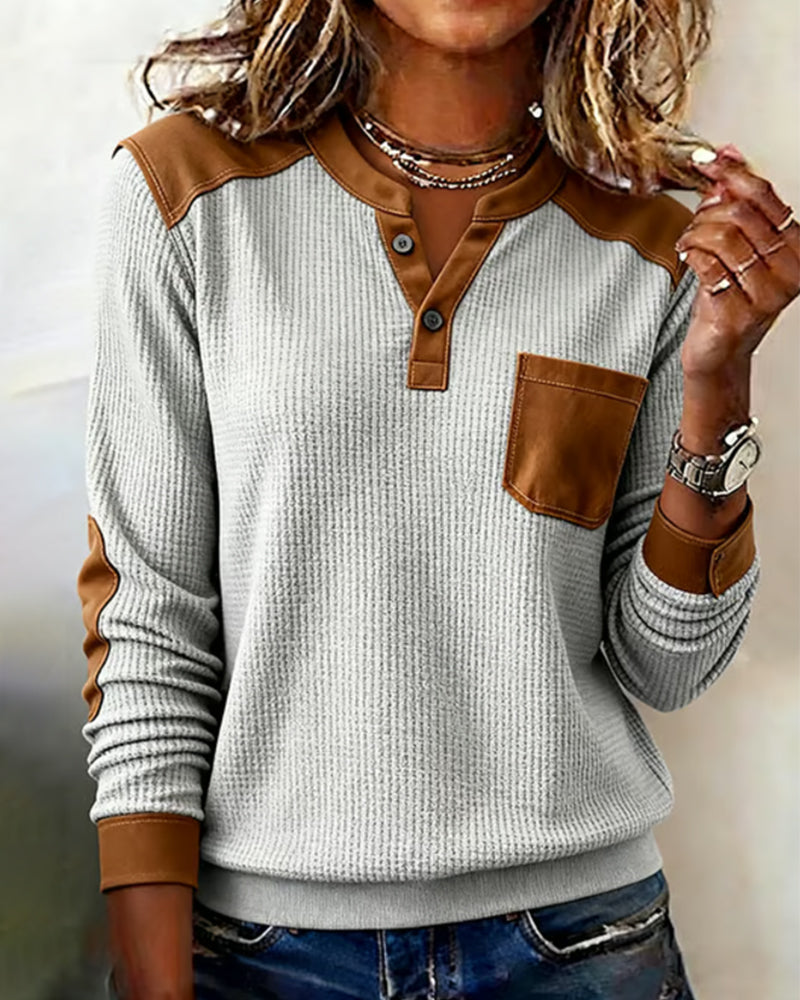 Waffle Casual Color Block Sweatshirt
