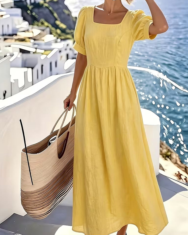 Square Neck Elegant A-Line Flared Dress