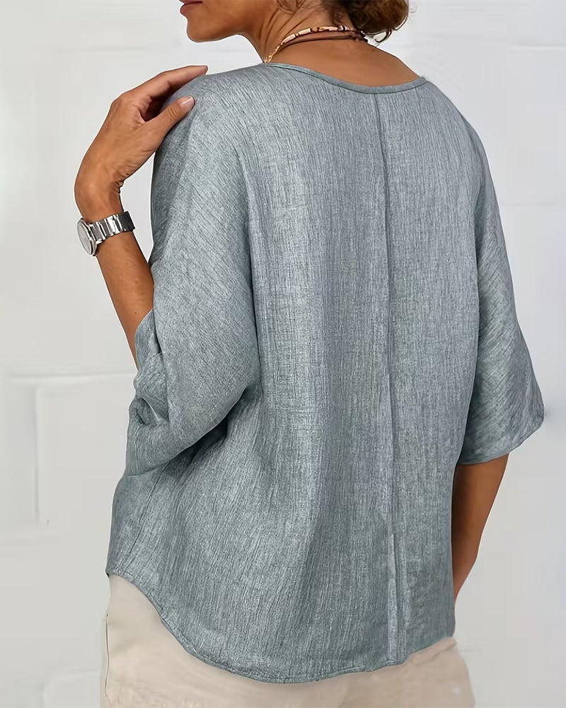 Loose-Fitting Solid Color Short-Sleeved Top