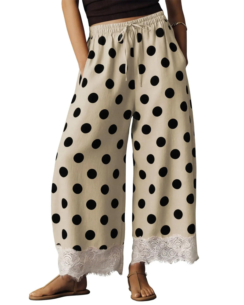 Large Polka Dot Lace Capri Pants