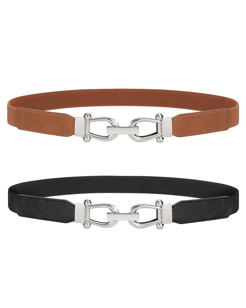 Women Stretchy Waist Belt Retro Elastic Skinny Belt for Ladies with Gold Buckle