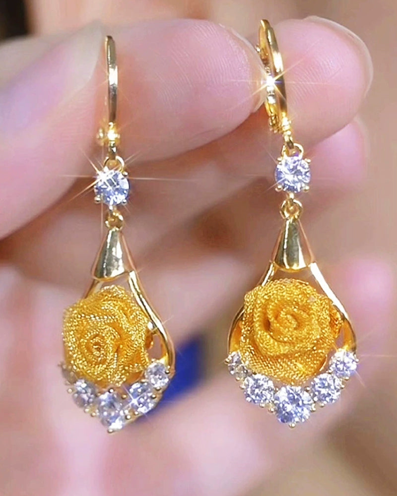 Elegant Mesh Earrings With Rose Motif
