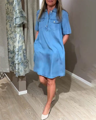 Denim Camp Collar Button-Front Shirt Dress
