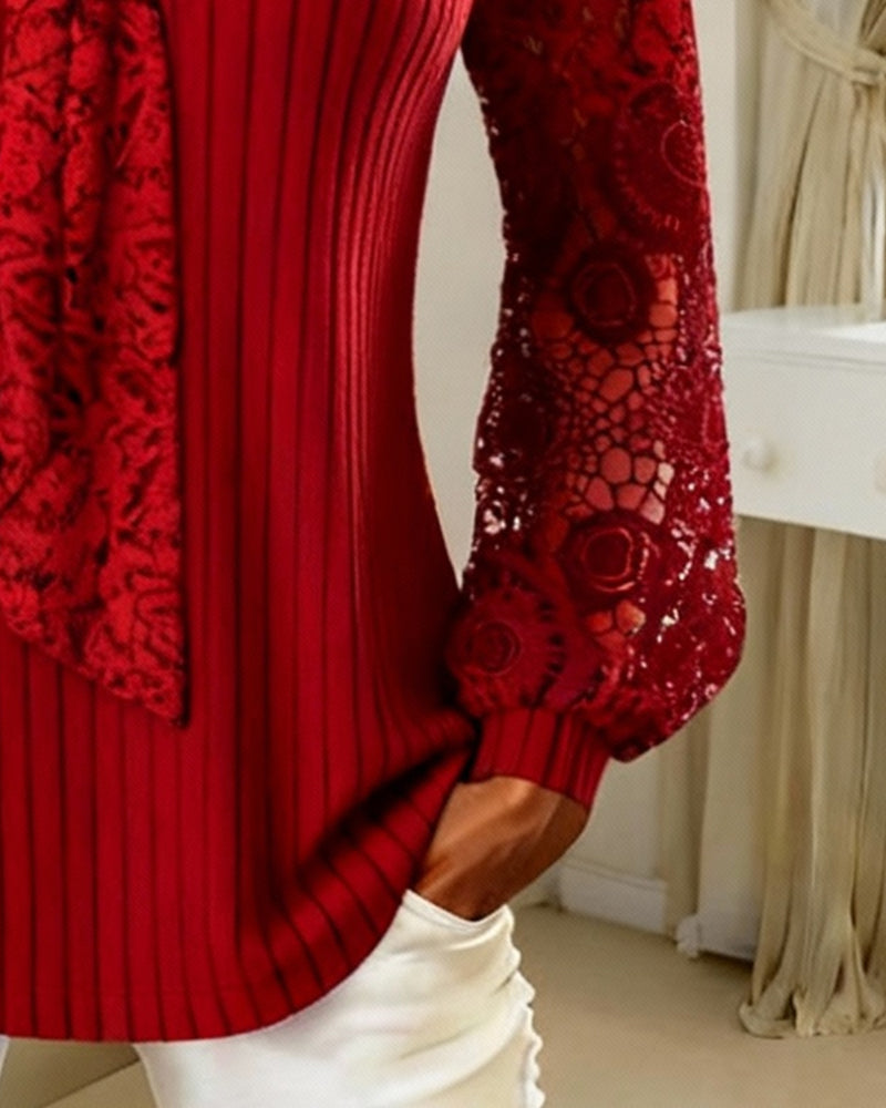 Solid Color Bow Tie Striped Blouse