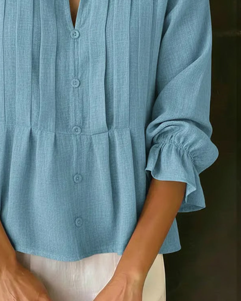 Long-Sleeved V-Neck Casual Blouse