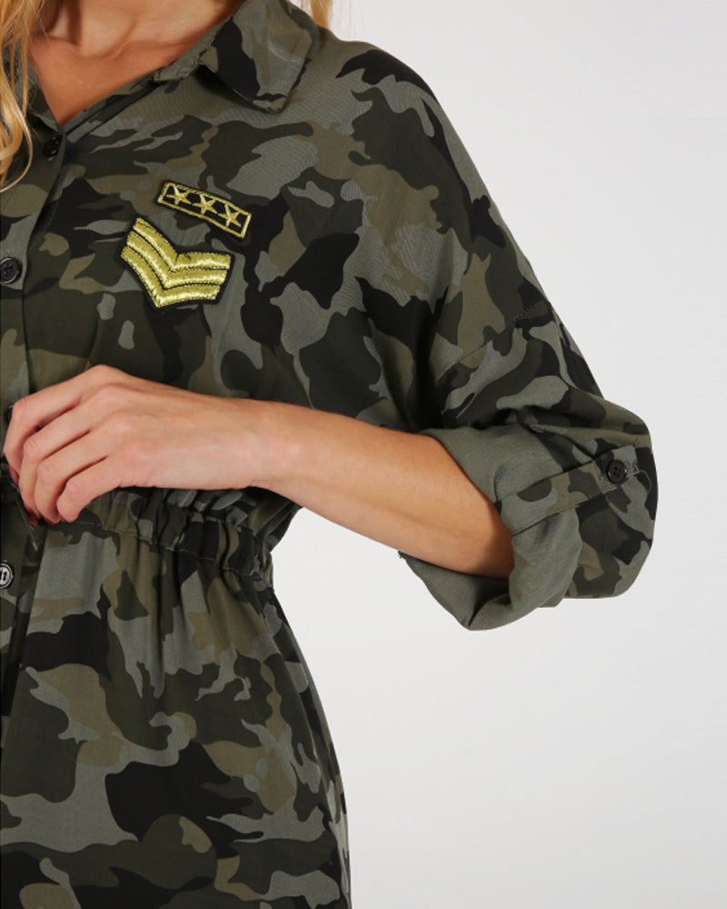 Camouflage Printed Long Sleeve Dress