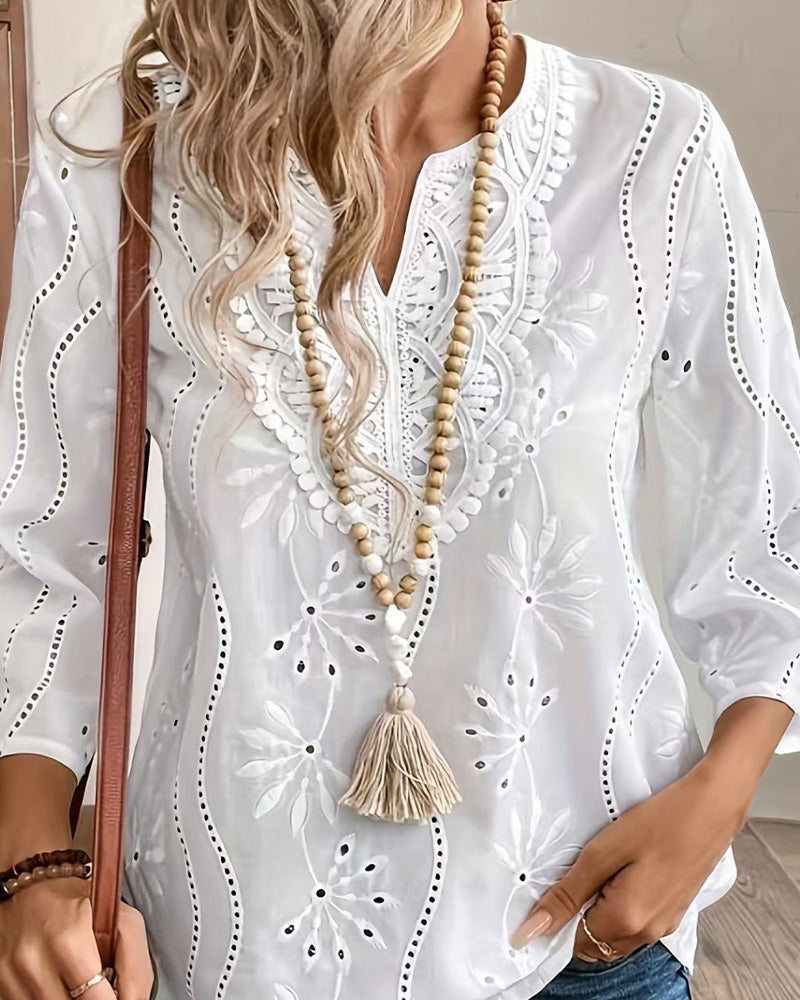 Casual Solid Color V-Neck Blouse