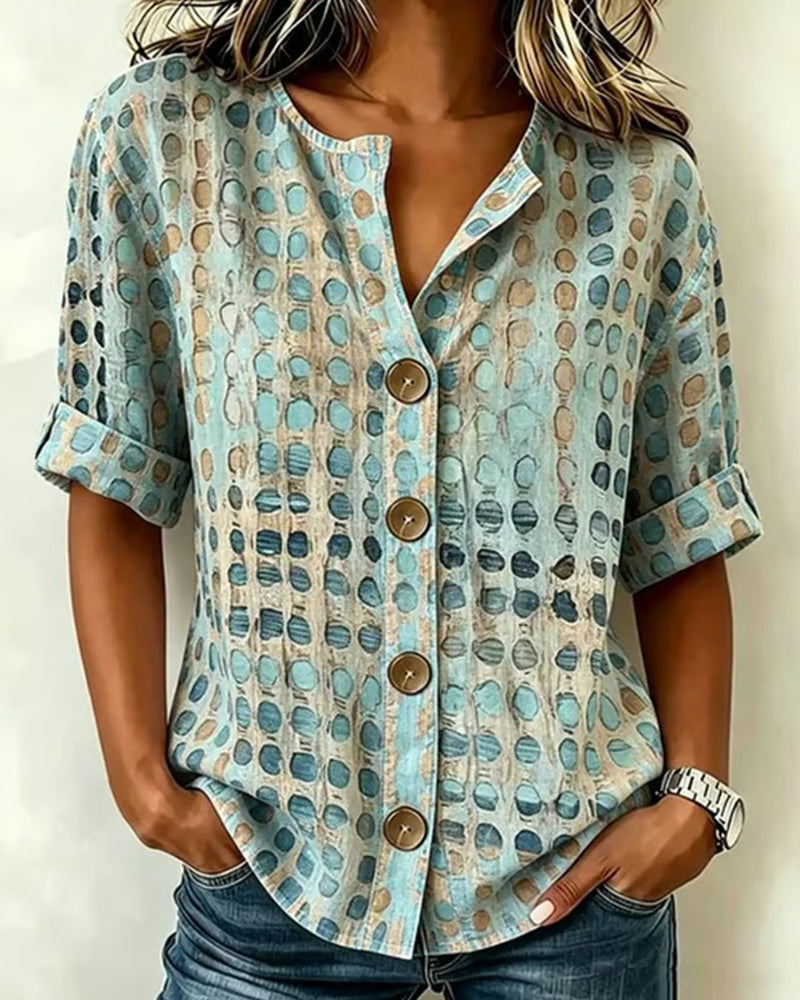 Polka Dot Button Print Blouse
